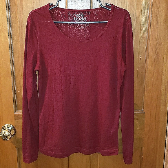 MUDD Burnout Filigree T-shirt Long Sleeve Burgundy Red Size XL - Picture 2 of 6